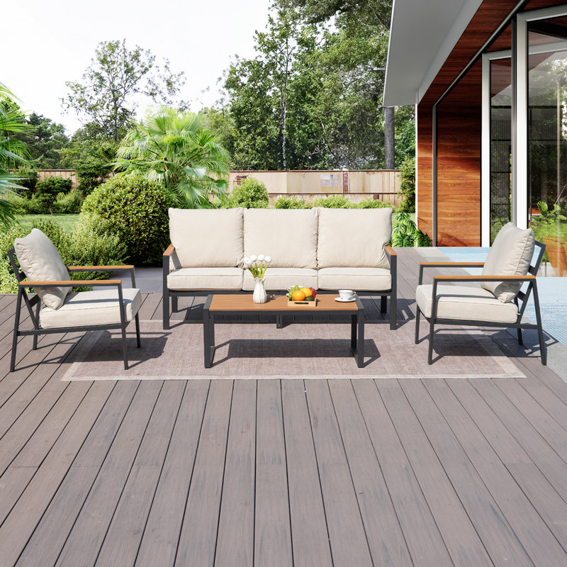 5 - Person Outdoor Seating Group with Cushions, Beige