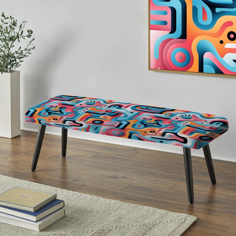 Pink Nomadic Geometric Illusions - Geometric Upholstered Black Bench