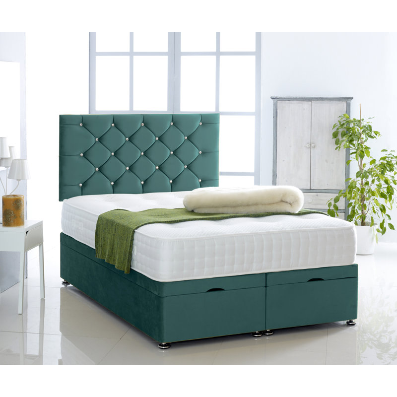 Gillian Upholstered Ottoman Storage Bed, Single (3'), Green