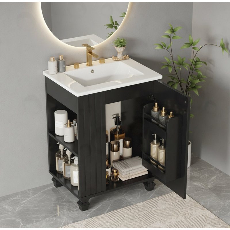 Bathroom Vanity with Door Shelf, Side Open Storage, Black