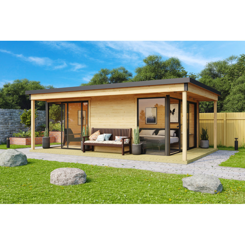 Lasita Domeo 3 Loggia - 19.5 x 13.5 Ft. Premium 2-Room Log Cabin With Aluminium Sliding Doors (44mm)