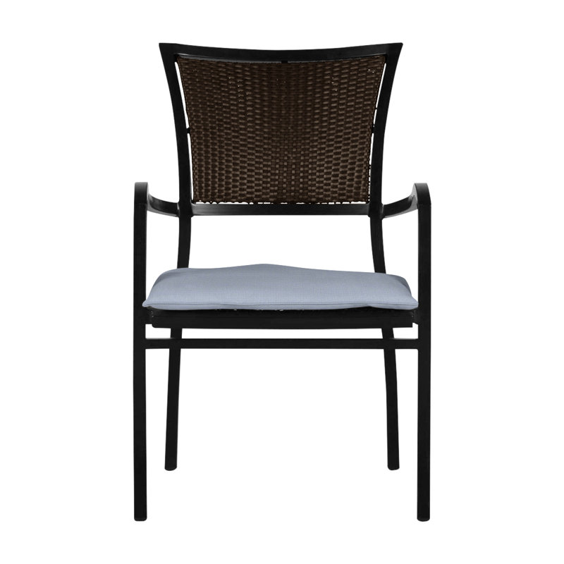 Aire Stacking Patio Dining Armchair With Cushions, Aire #2 Ancient Earth/Black Walnut, Welt, Arbor Chambray