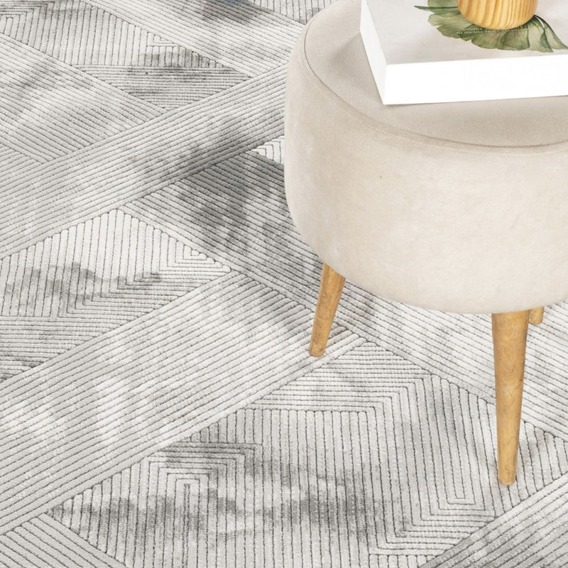 Tapis contemporain, 0,44 po Hauteur des poils, motif géométrique, pour animaux de compagnie, profondeur de profondeur 87, largeur 63 et envers en jute pour le salon