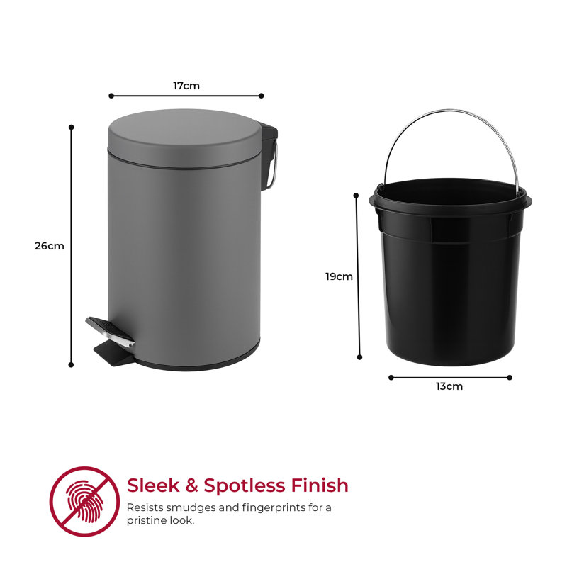Crenshaw Metal Step On Kitchen Trash Can, Matt Grey