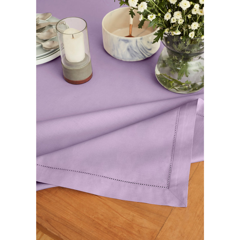 Cotton Linen Hemstitch Tablecloth, 120" x 60", Lavender Ice