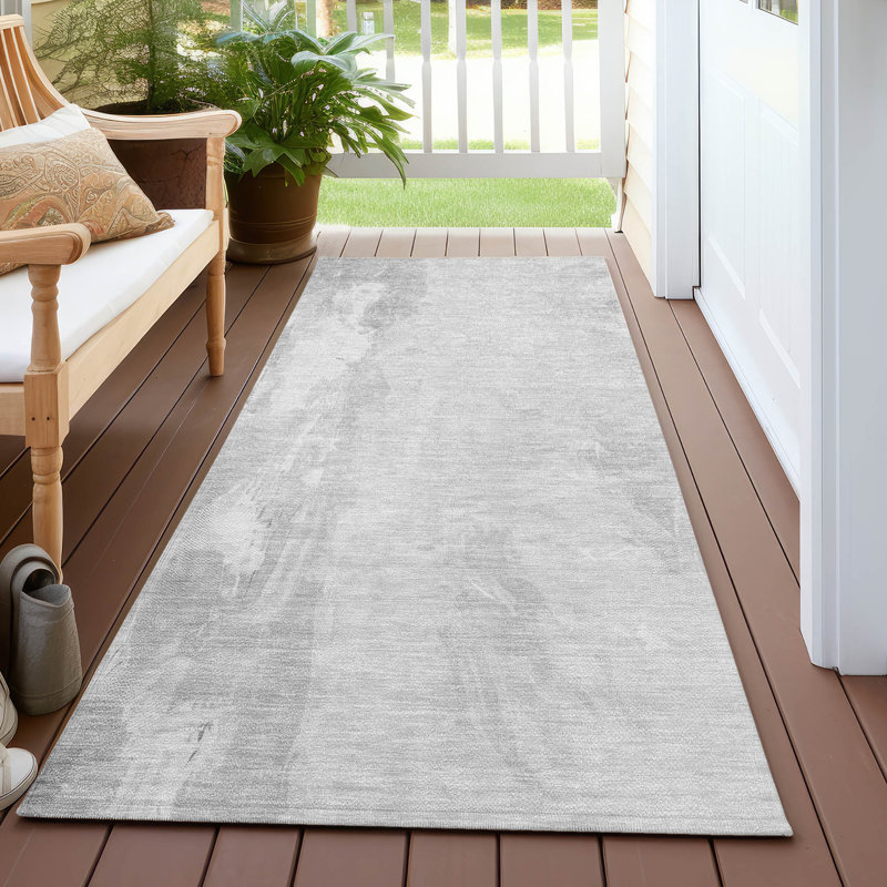 Machine Washable Indoor/Outdoor Xhevrie Gray Rug, Runner 2'3" x 7'6"