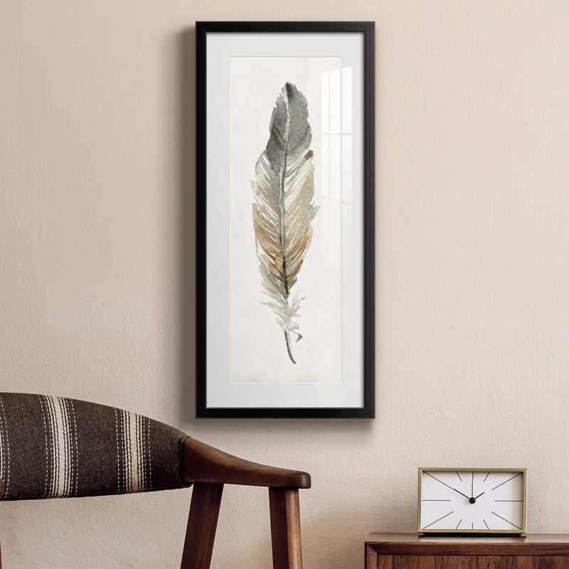 " Neutral Feather I " Painting Print, Black