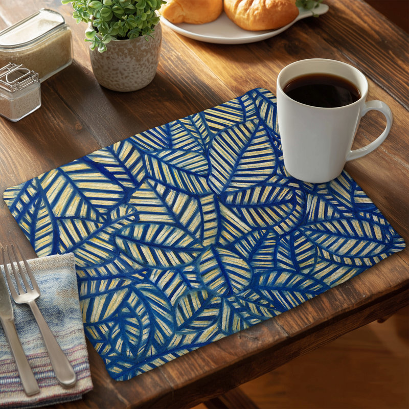 Ensemble de 4 napperons en polyester tressé à motif de feuilles | Décoration intérieure