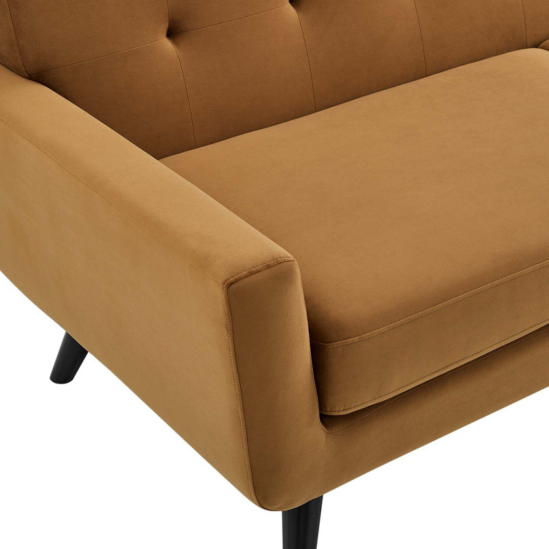 Cognac Velvet Tufted Loveseat with Black Wood Legs