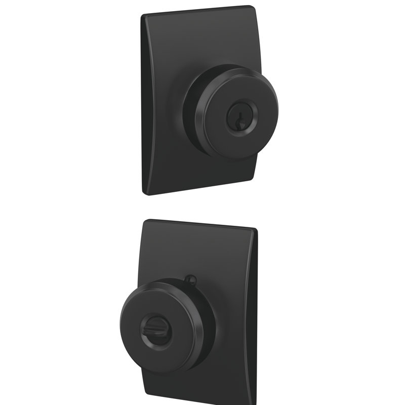 F Series Bowery Keyed Entry Knobset with Century Rosette, Yes, Keyed Alike, Matte Black