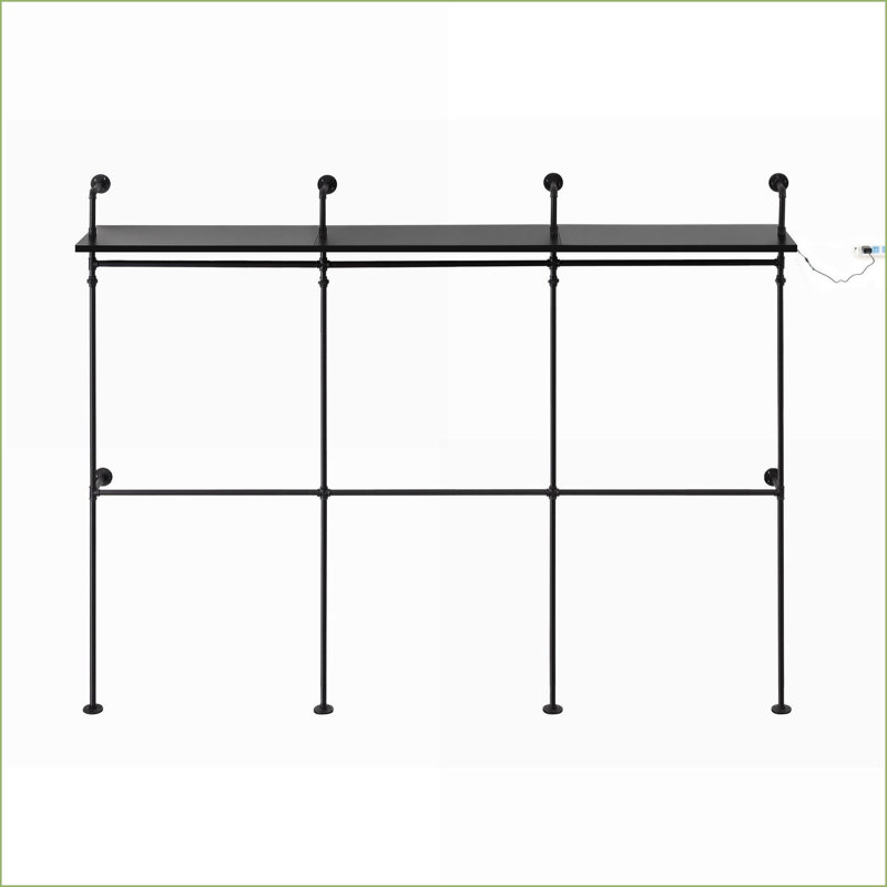 Portemanteaux, support à vêtements industriel avec lumières DEL et amp; Système de penderie réversible de 118,3 po avec tablettes, noir | Métal Panneau de particules