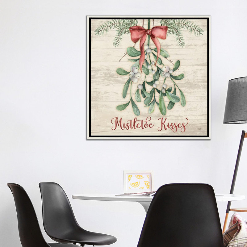 «Mistletoe Kisses», reproduction d'art sur toile encadrée, H 37 po x l 37 po, Blanc patiné