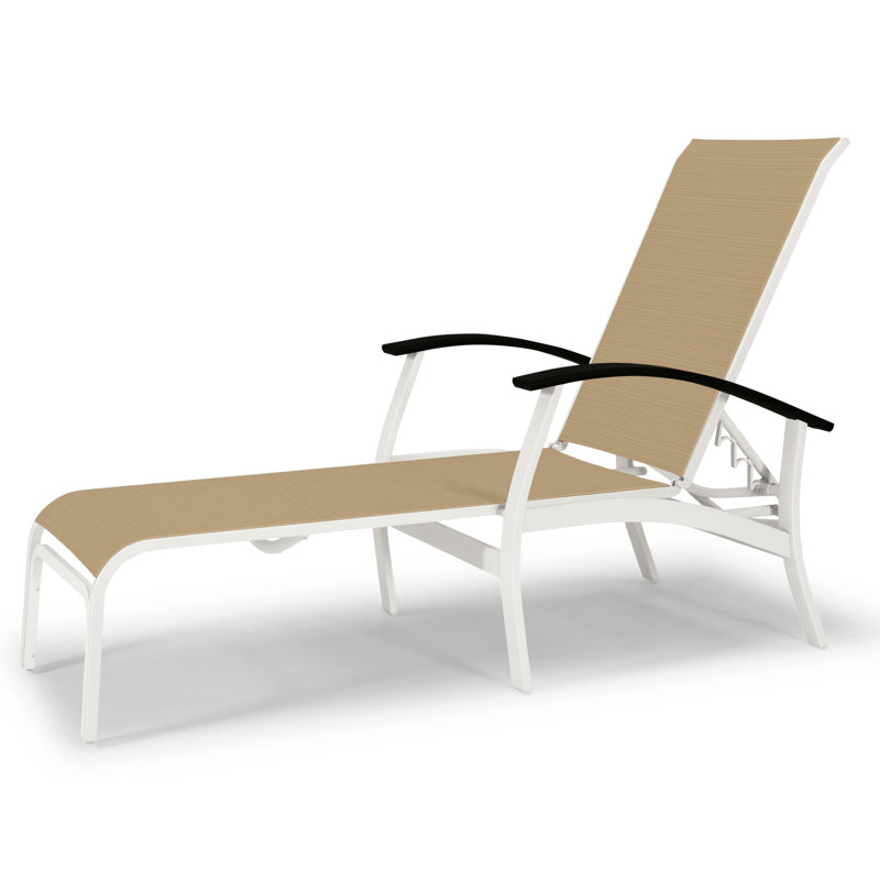 Askar Outdoor Rust-Resistant Metal Chaise Lounge, Black P70, Textured Snow, Red 1D Sunbrella®