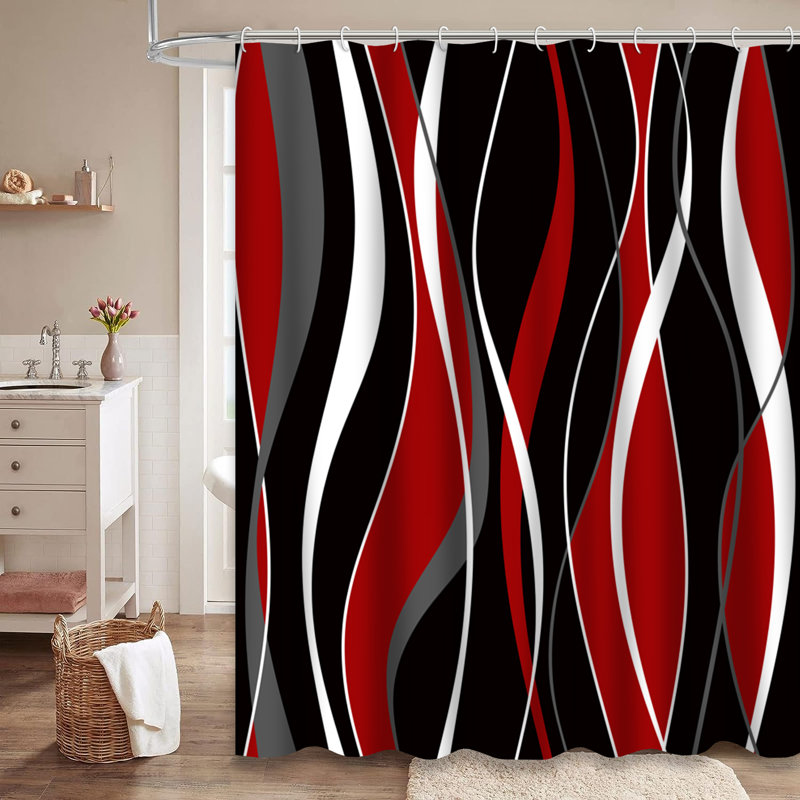 Rideau de douche rouge à motif géométrique abstrait léopard et zèbre avec 12 crochets, L 72 po x l 72 po