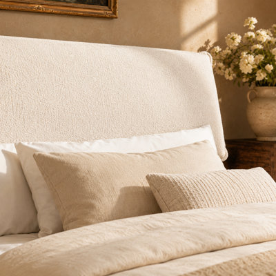 Norvessa Chenille Upholstered Platform Bed with Oversized Plush Pillow Headboard, Low Profile Wood Slat Frame, Noise-Free Design, No Box Spring Needed, Cream White