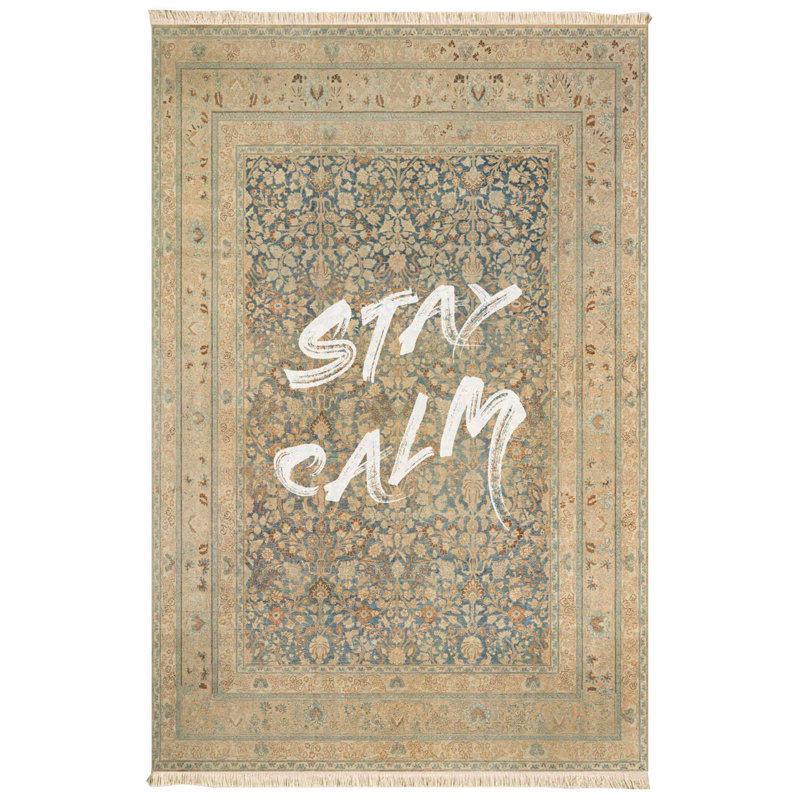 Tapis de style persan graffiti «Stay Calm» 4 pi x 6 pi lavable à la machine 100% coton