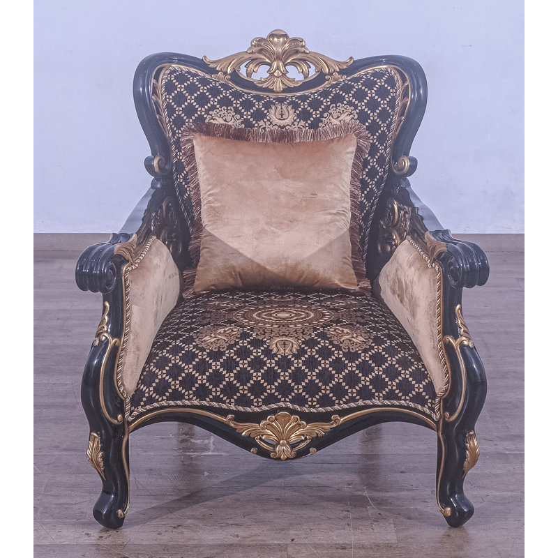 Fauteuil l 36 po, Mélange de lin noir / doré, Brun