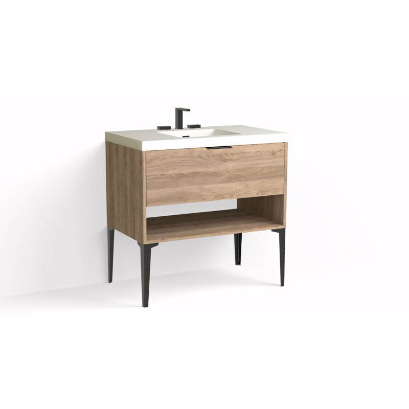 Modo 36" W Freestanding Single Bathroom Vanity with Dean Leg, Matte White/8" Widespread, Biondo, Matte Black