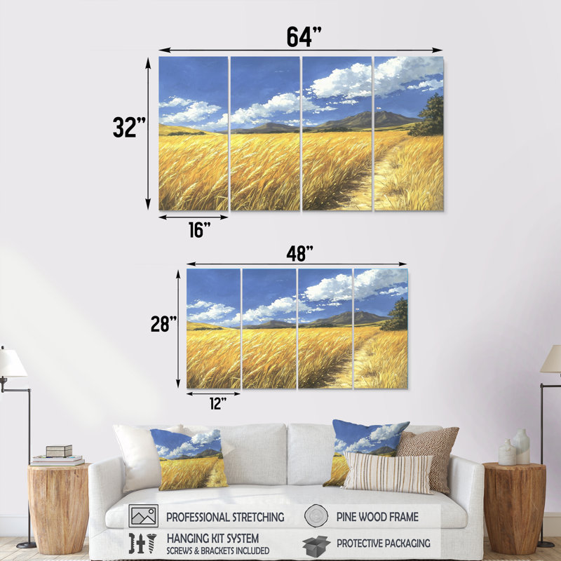 Douville - Meadow Wall Art - ensemble d'art mural traditionnel, 4, H 28 po x l 48 po