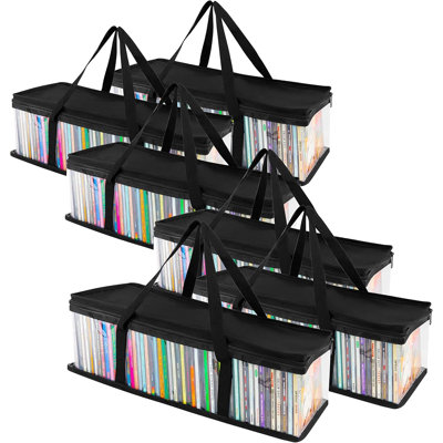 Pochettes de rangement pour CD (lot de 6) - Rangement transparent en PVC - Étui résistant à l'eau avec poignées - Sac de transport transparent pour CD, albums, jeux vidéo, livres - Idéal pour votre maison