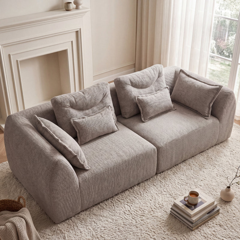 Canapé modulaire sans ossature de 254 cm de large, assise profonde, dossier bas, style moderne, Marron clair