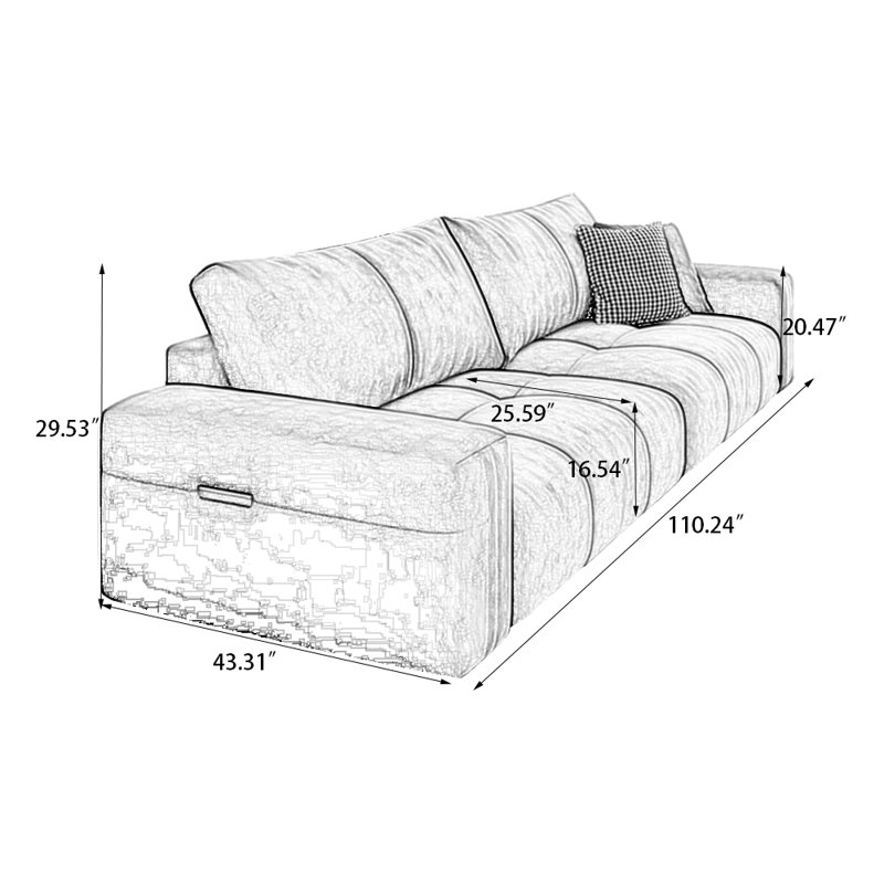 Coussin modulaire noir 100% polyester, H 29,53 po x l 110,24 po x P 43,31 po, 4