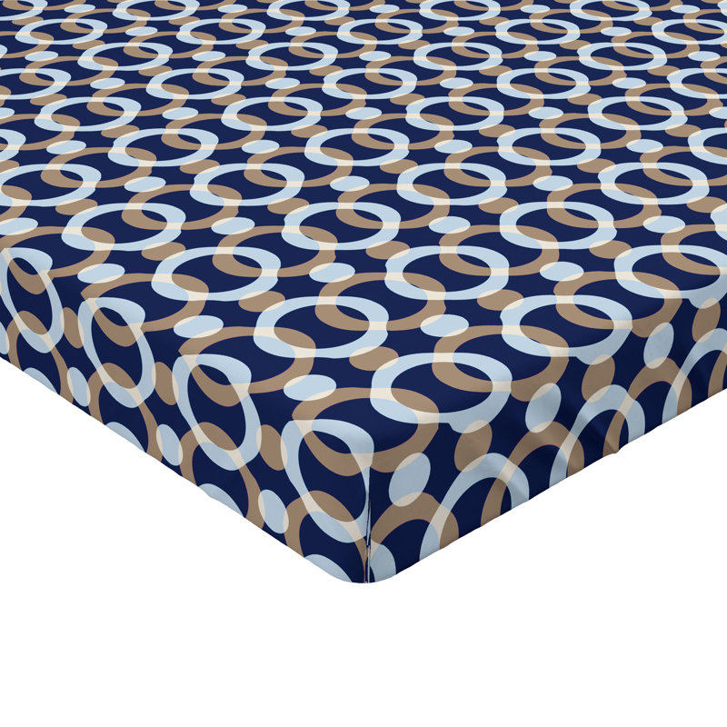Ambesonne Abstract Modern Art Fitted Sheet Geometric Print Soft Blue Indigo Camel, Queen Fitted Sheet