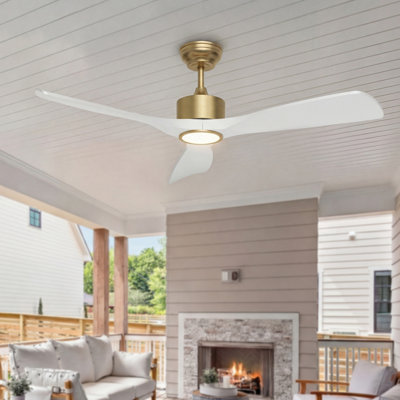 52" Outdoor Ceiling Fan with Light for Patio Garage Porch Indoor, Weather-Proof Blades & High-Airflow, Quiet DC Motor 3CCT Dimmable LED White Ceiling Fan Remote