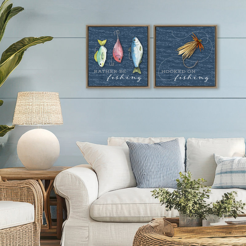 Ensemble de cadres flottants 2 pièces Gone Fishing Sayings, design par Holly Thomas Stein, H 18 po x l 18 po