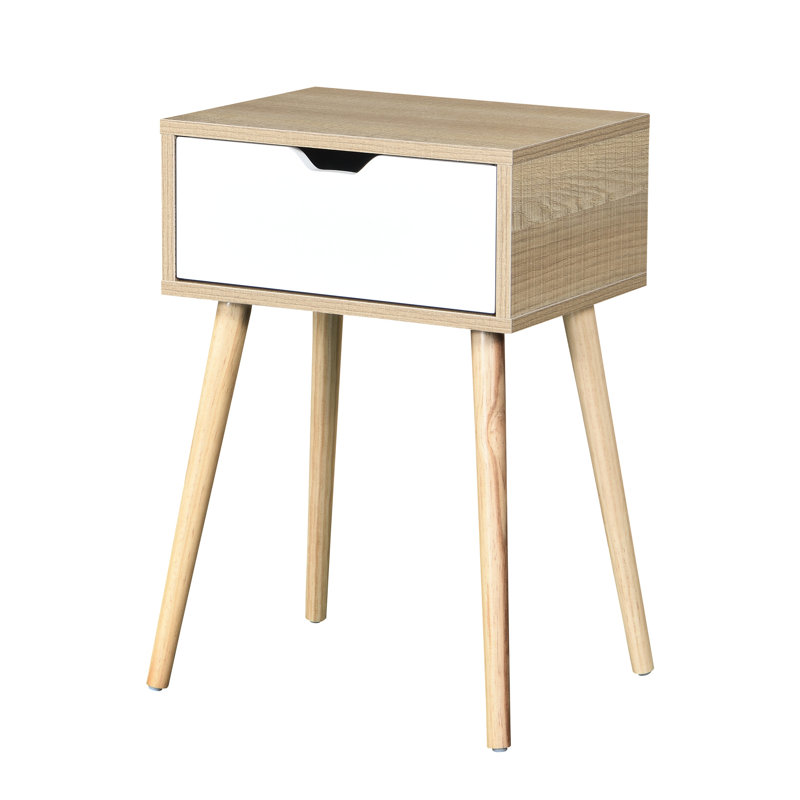 Aliiyah Side Table With Drawer And Rubber Wood Legs, Mid-Century Modern Living Room Bedroom Storage, Wood Finish, Hassle- Setup Process Storage Cabinet For Room, Easy