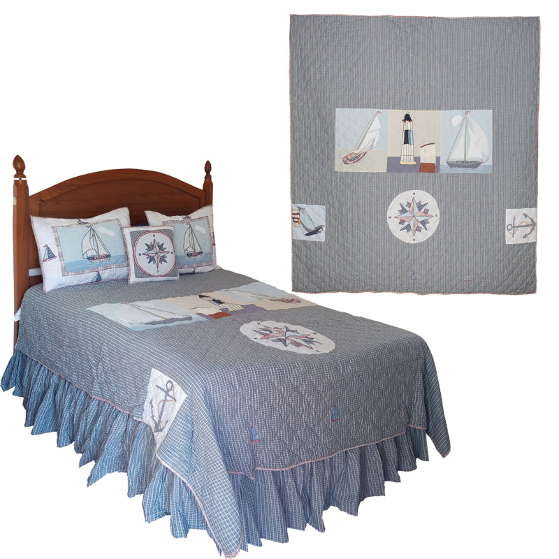 Cotton Checkered Quilt Set, California King Quilt + 2 Shams