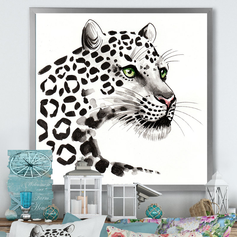 Leopard Head - Print on Canvas, Silver Picture Frame, 30" H x 30" W x 1" D