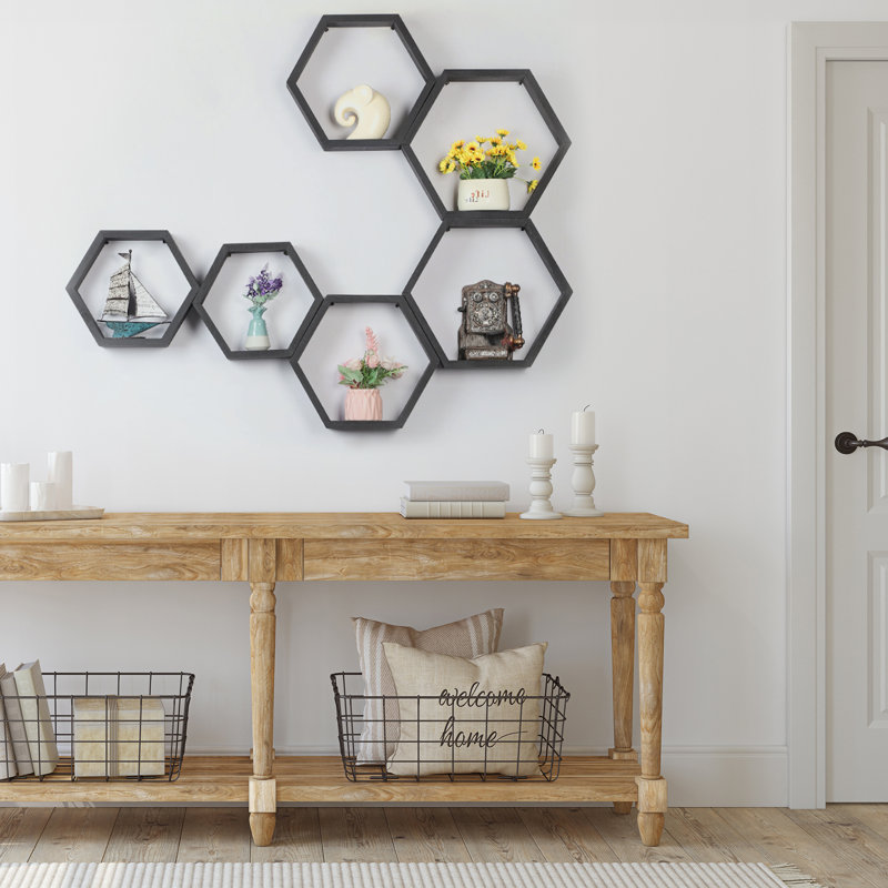 Ensemble de tablettes murales noires hexagonales