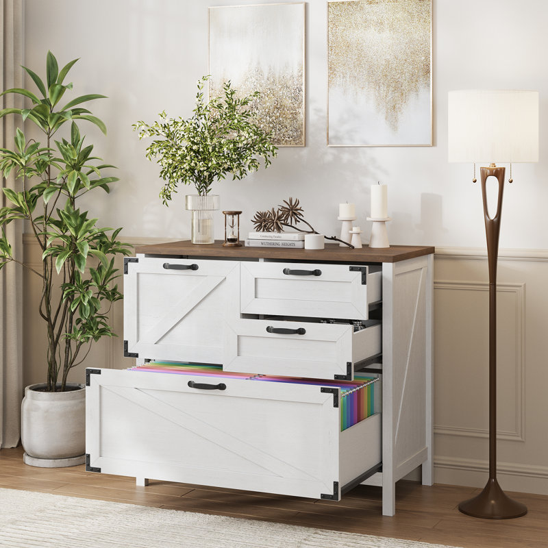 31.7 " Wide 4 Lateral Filing Cabinet, White/Brown
