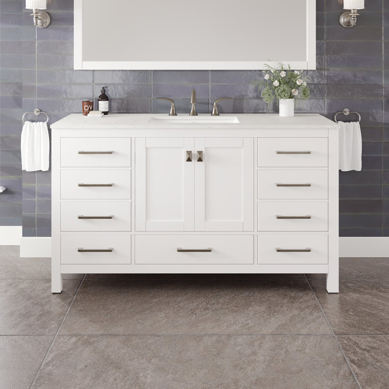 Meuble-lavabo mural à double cuve l 72 po x P 20 po avec comptoir en acrylique blanc et lavabos intégrés Wauconda, Blanc