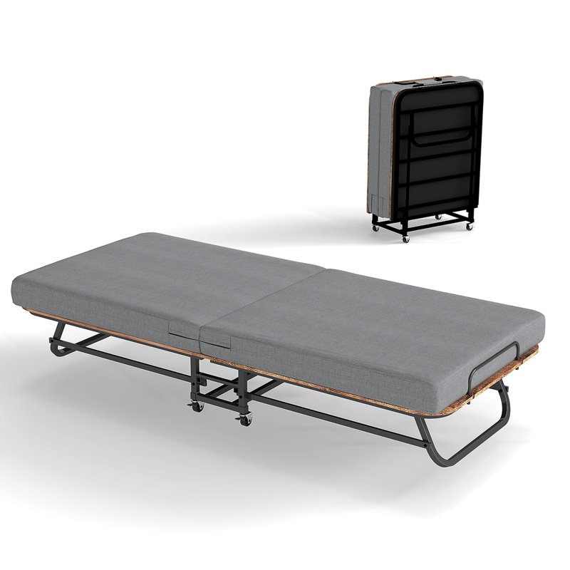 Lit pliant portatif avec matelas en mousse à mémoire de forme, structure en métal et roues verrouillables