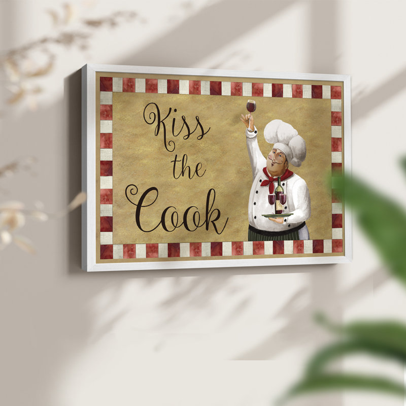 Kiss The Cook -Framed Print - Restickable, H 22 po x l 28 po, Blanc