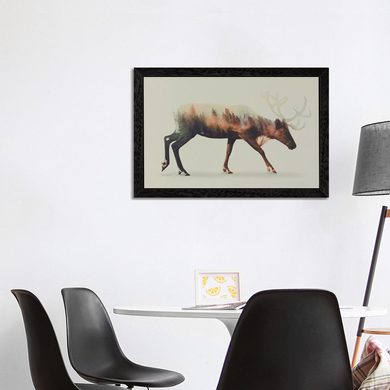 Reindeer by Andreas Lie - Print on Canvas, 66.04 cm H x 45.72 cm W, Black Framed