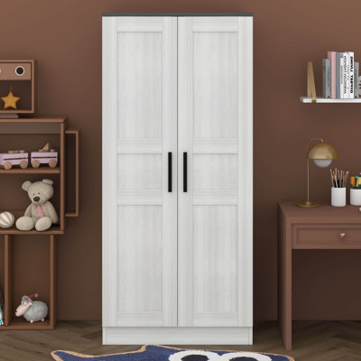 Garde-robe en bois à 2 portes avec lumières DEL, rail suspendu et 4 tablettes de rangement
