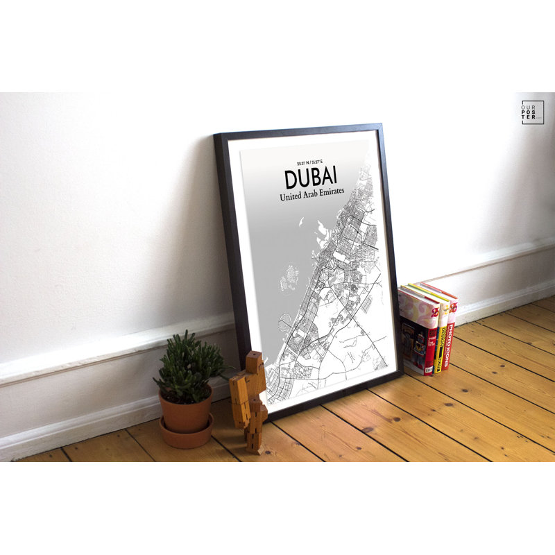 « dubaï city map », reproduction d’impression sur affiche en tons, H 17 po x l 11 po