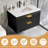 30 Inch Wall Mounted Single Bathroom Vanity With Ceramic Sink Top, Black Floating Cabinet With 2 Drawers