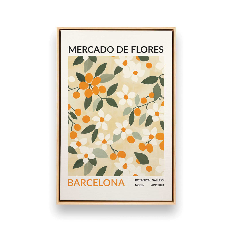 Marché aux fleurs de Barcelone, Cadre américain en érable flottant, H 30,75 po x l 20,75 po