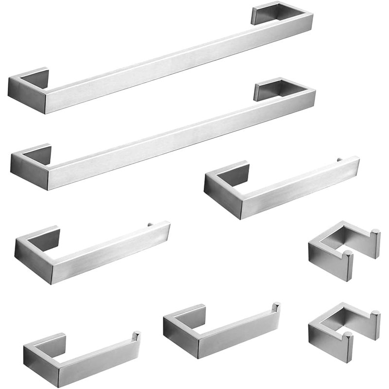 8-Piece Stainless Steel Bathroom Accessories Set With Brushed Nickel Finish, Wall-Mounted Bath Hardware For Space-Saving Organization