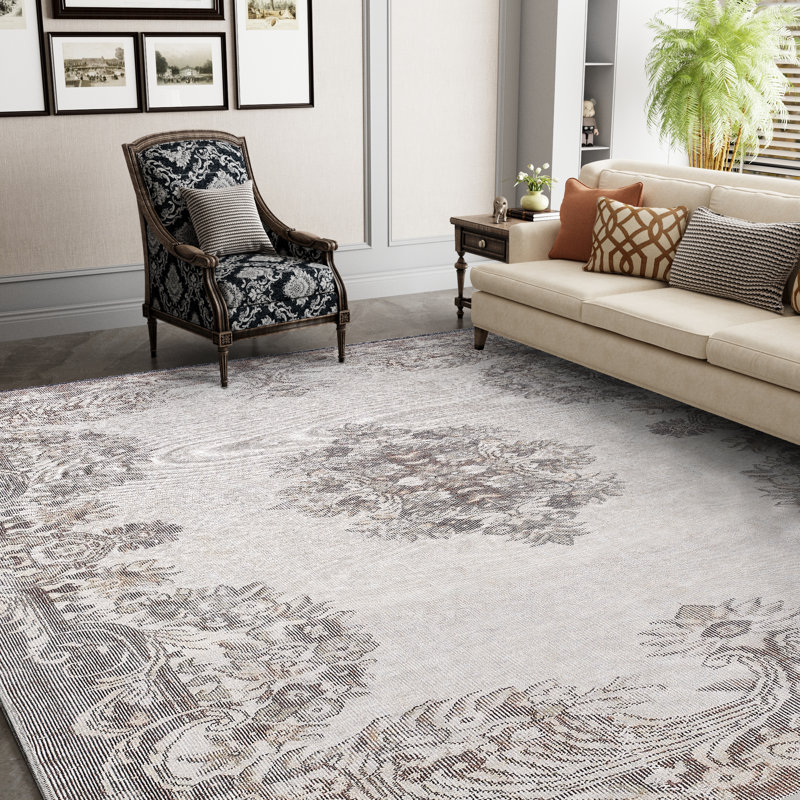 Zehorit Machine Washable Vintage Area Rug in Beige/Cream/Brown/Yellow for Living Room, Hallway Runner, Entryway Rug
