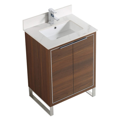 Meuble-lavabo simple autoportant de 24 po avec plateau en pierre Minday