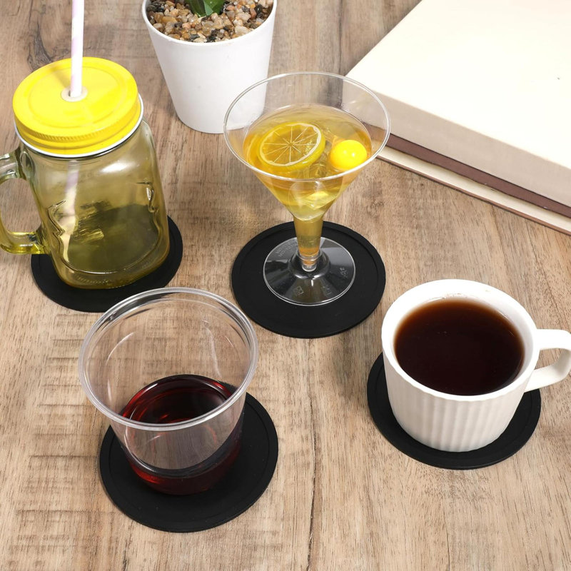 Ensemble de 4 sous-verres en silicone, sous-verres en silicone, sous-verres ronds en silicone épaissi, réutilisables, pour les femmes, les femmes, le bureau personnel, la table basse