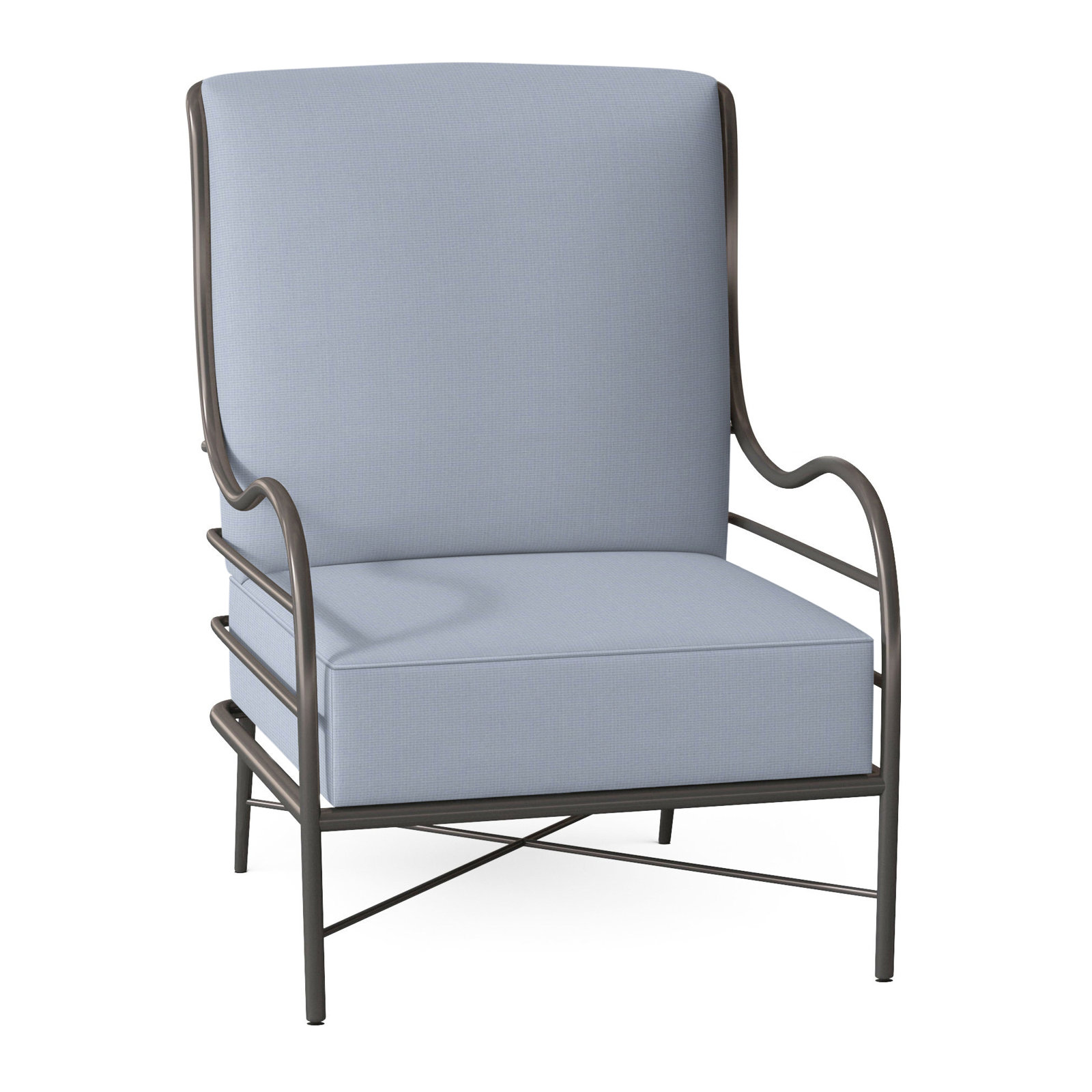 Carmel Wrought Aluminum Outdoor Lounge Chair, Welt, Arbor Chambray