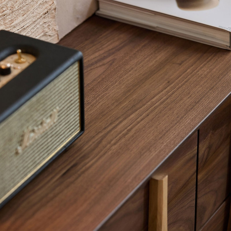 Walnut Wood Cabinet with Six Drawers and Wide Top