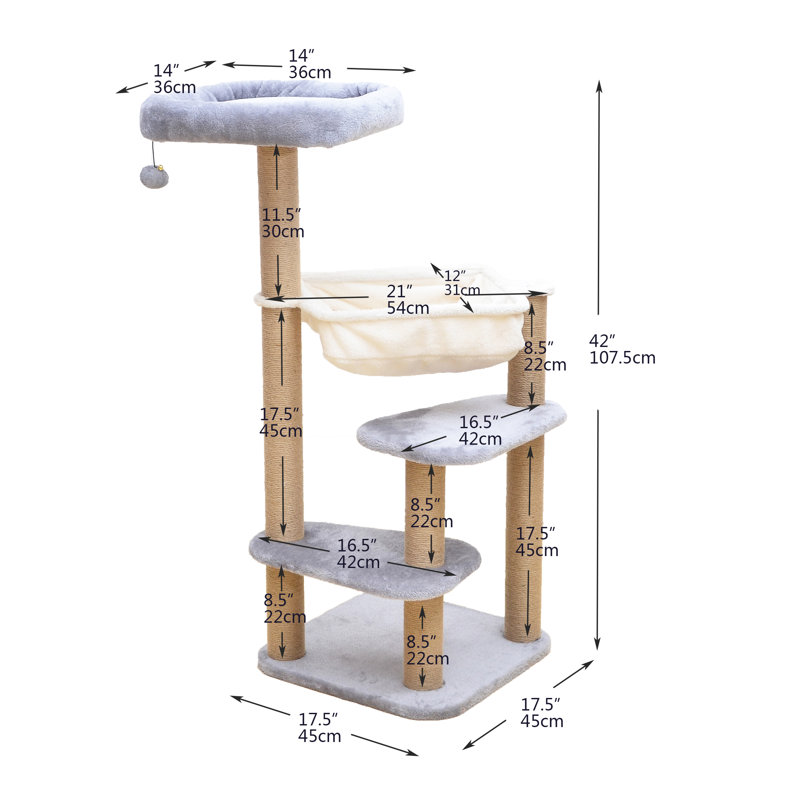 Catry 42" Cat Tree with Hammock and Scratching Post
