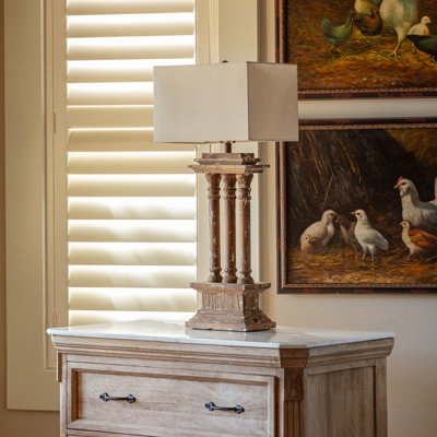 31" Wood Table Lamp With Beige Shade